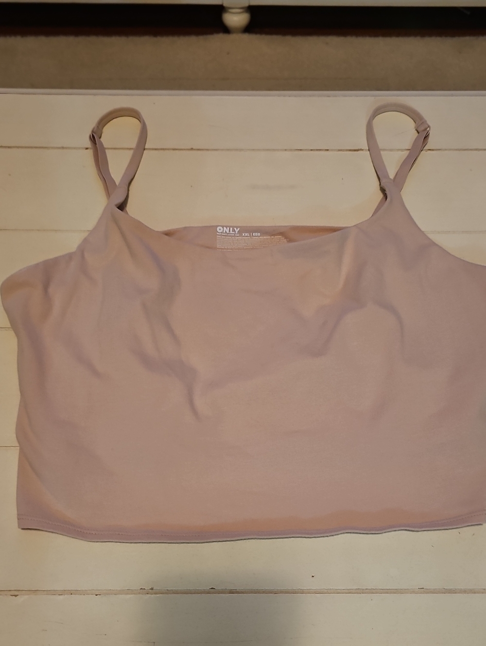 ONLY Light Blush Tan Crop Camisole Top with Shelf Bra, Adjustable Thin Straps